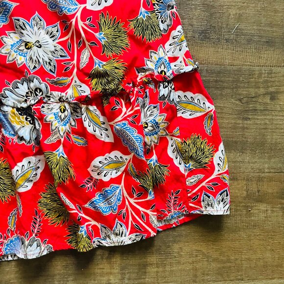 LOFT Red Floral Midi Dress Size Small | Ruffle Sleeve Boho Fit & Flare - Picture 4 of 10